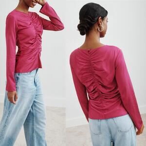 $250 Third Form Allure Gathered Long Sleeve Blouse in Fuchsia US 4